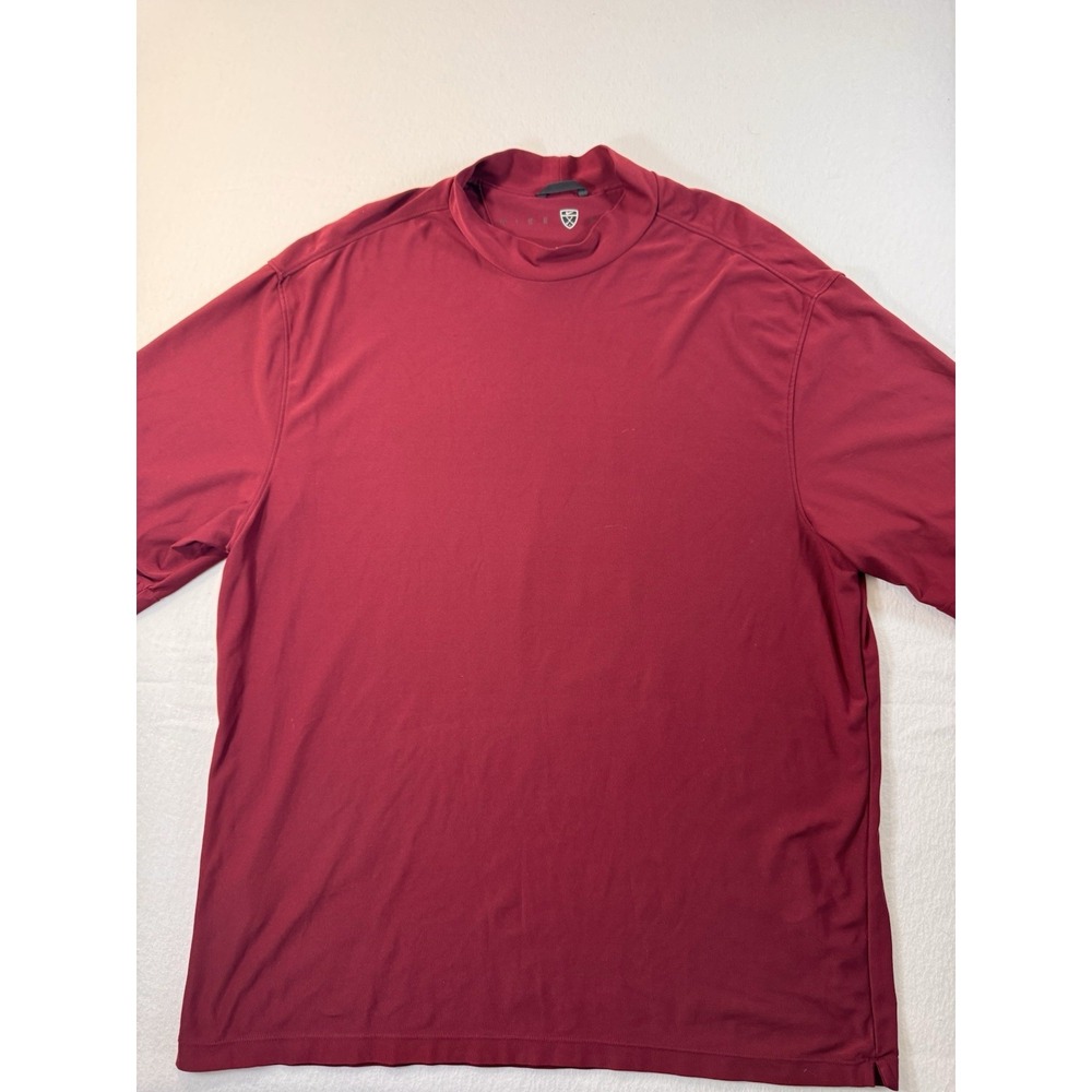 Nike Golf Tiger Woods Mens Shirt XL Maroon Dri-FIT Mock Neck Short Sleeve